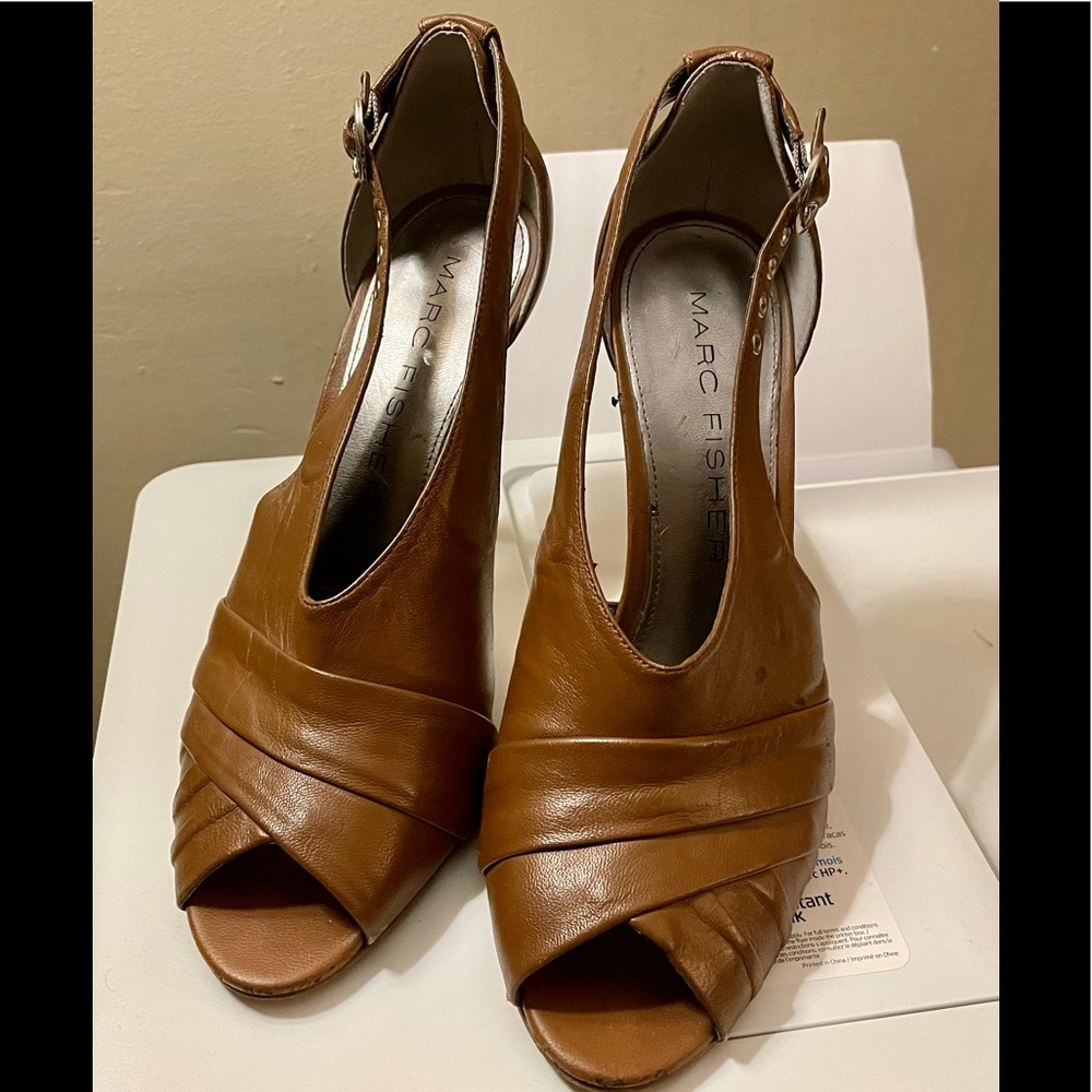 Gorgeous, Tan Leather Sandals with Heels by Marc Fisher